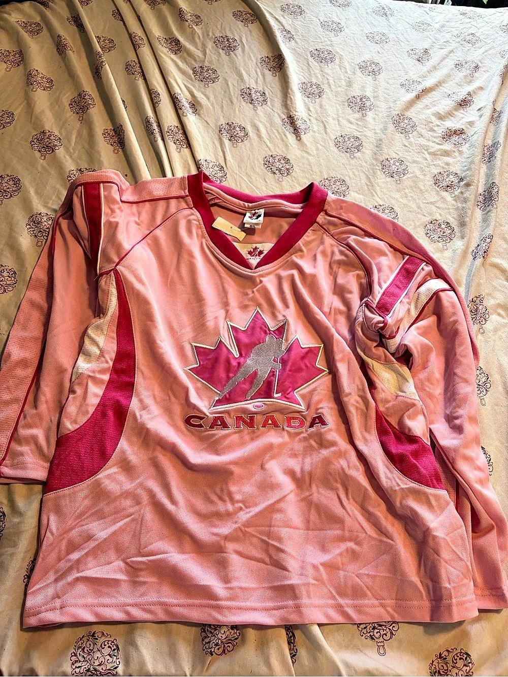 Canada Sportswear Pink & Red Hockey Jersey Size large girls